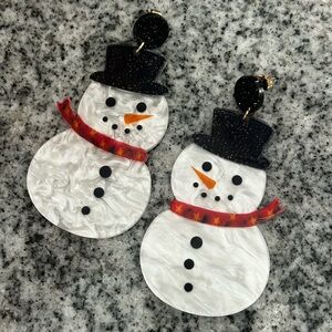 Lightweight acrylic winter holiday Snowman top hat scarf stud post Earrings